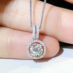 NEW 925 Sterling Silver Diamond Circle Necklace